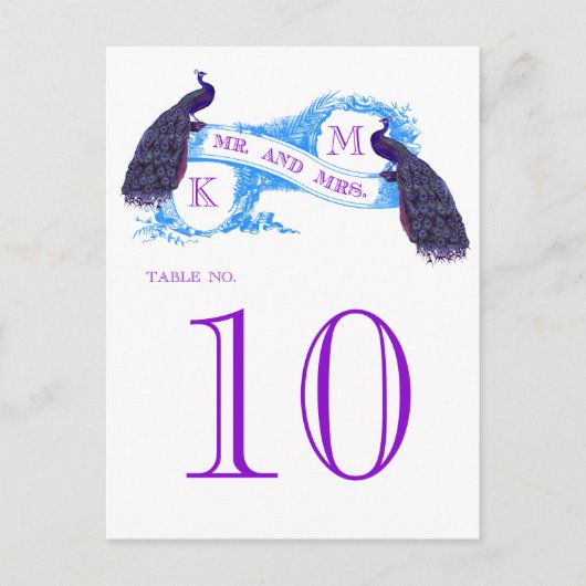 Blue Vintag Peacock Wedding Tischnummer 8806CE (Vorderseite)