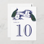 Blue Vintag Peacock Wedding Tischnummer Card (Vorne/Hinten)