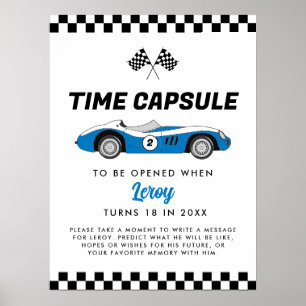 Blue Vintag Race Car Birthday Time Kapsel Poster