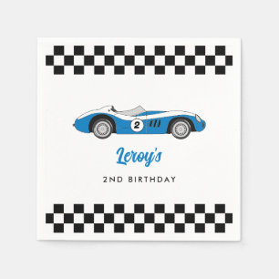 Blue Vintag Race Car Boy 2. Geburtstag Party Serviette