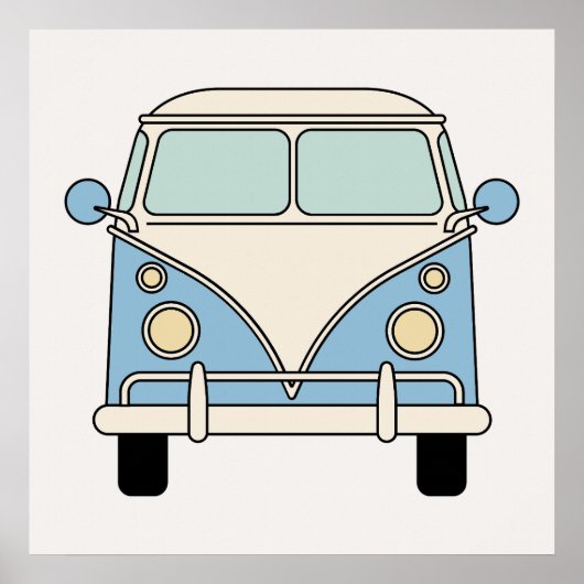 Blue Vintag Retro Camper Van Bus Poster (Vorne)