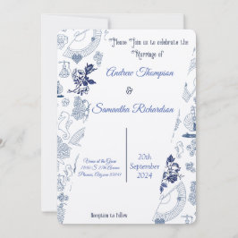 Blue Vintag Romance Hochzeitseinladungen