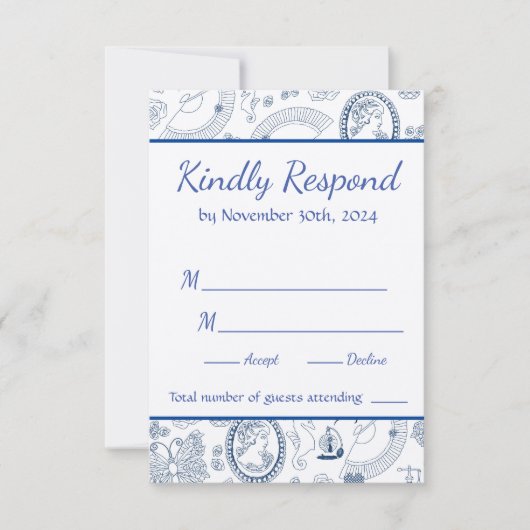 Blue Vintag Romance RSVP Card Karte (Vorderseite)