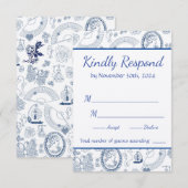 Blue Vintag Romance RSVP Card Karte (Vorne/Hinten)
