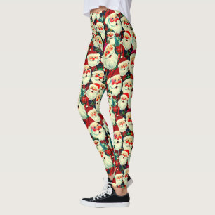 Blue Vintag Santa Claus Tartan Karierte Weihnachte Leggings