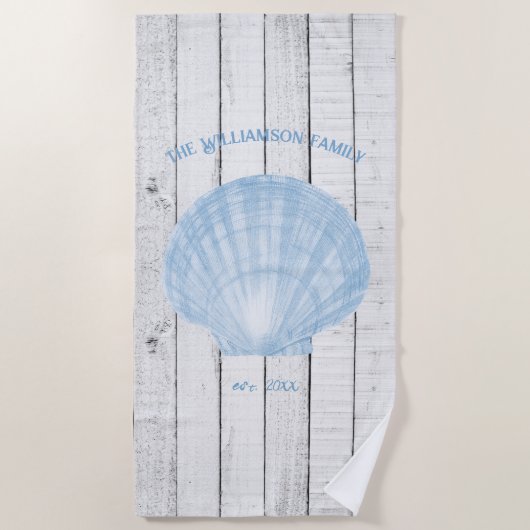 Blue Vintag Scallop Muschel Strandtuch (Vorderseite)