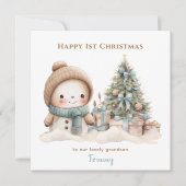 Blue Vintag Snowman Boy Erste Weihnachtskarte Karte (Vorderseite)