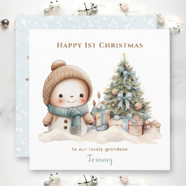 Blue Vintag Snowman Boy Erste Weihnachtskarte Karte