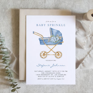 Blue Vintag Stroller Es ist ein Baby Sprinkle Einladung