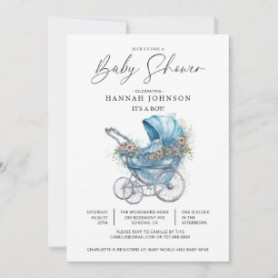 Blue Vintag Stroller Es ist eine Baby-Dusche Einladung