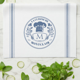 Blue Vintag Style French Cooking Custom Monogram Geschirrtuch