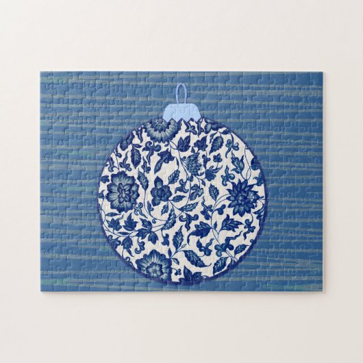 Blue Vintag Style Weihnachtsdekor Puzzle (Horizontal)