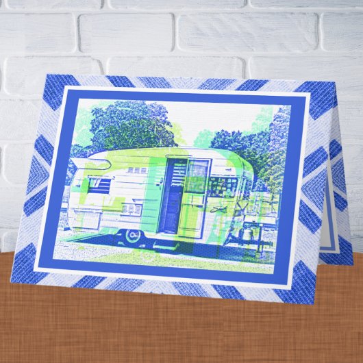 Blue Vintag Vibe Camper Trailer Vatertag Card Karte