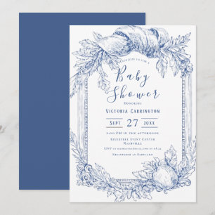Blue Vintag Watercolor Baby Dusche Einladung