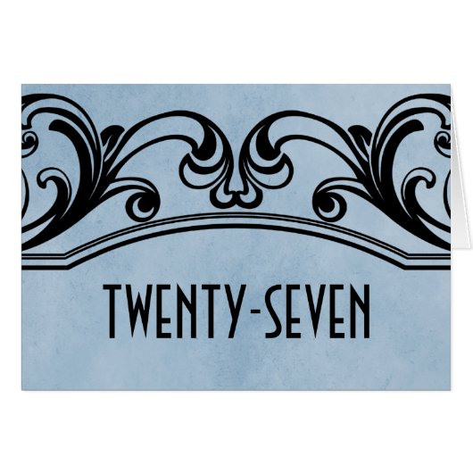 Blue Vintag Wirbel Tischnummer Card (Vorderseite (Horizontal))