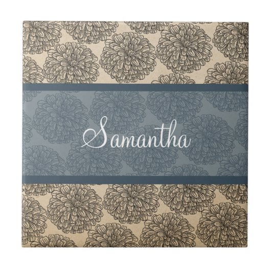 Blue Vintag Zinnia Tile Fliese (Vorderseite)