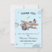 Blue Vintage Airplane First Birthday Thank You Dankeskarte (Vorderseite)