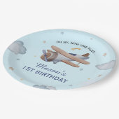 Blue Vintage Airplane Sky 1st Birthday Celebration Pappteller (Schrägansicht)