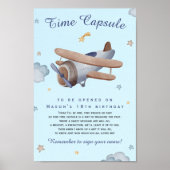 Blue Vintage Airplane Time Capsule 1st Birthday Poster (Vorne)