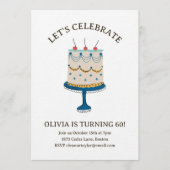 Blue Vintage Birthday Cake Doodle Cute Celebration Einladung (Vorderseite)