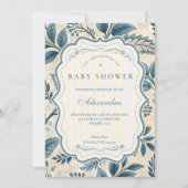 Blue Vintage Botanical Baby Shower Einladung (Vorderseite)