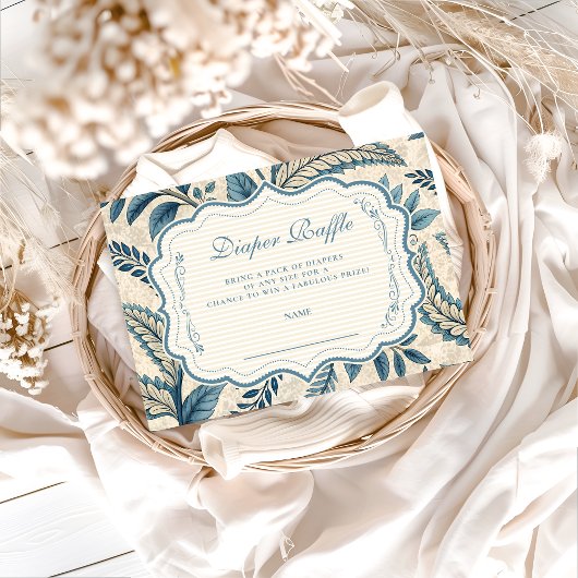 Blue Vintage Botanical Diapper Raffle Begleitkarte