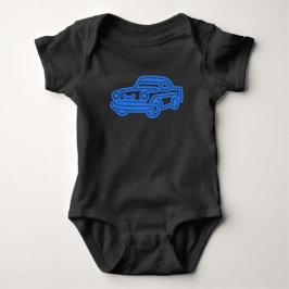 Blue Vintage Car Illustration Baby Strampler