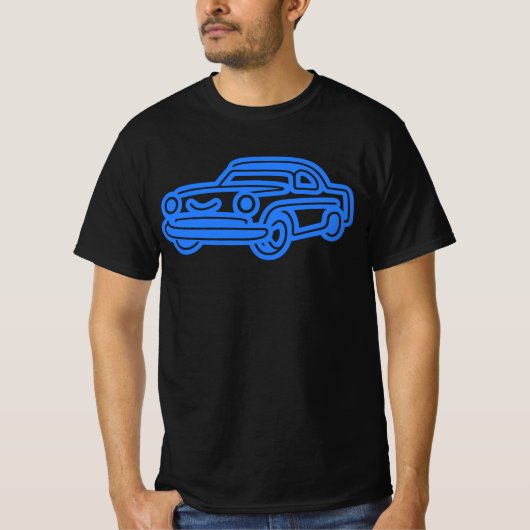 Blue Vintage Car Illustration T-Shirt (Vorderseite)