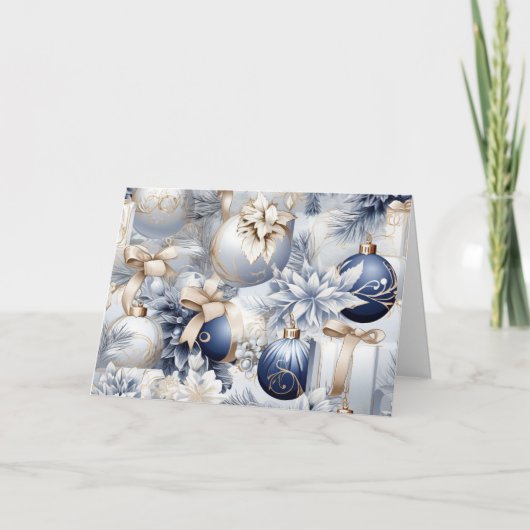 Blue Vintage Christmas Florals Feiertagskarte (Vorderseite)
