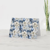 Blue Vintage Christmas Florals Feiertagskarte (Vorderseite)