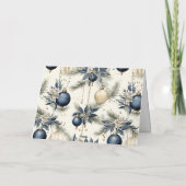 Blue Vintage Christmas Florals Feiertagskarte (Rückseite)