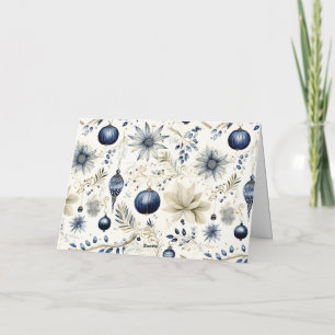 Blue Vintage Christmas Florals Feiertagskarte