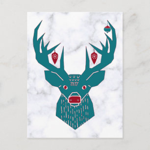 Blue Vintage Christmas Nordic Deer Elk Postkarte