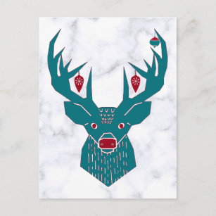 Postkarte Winternacht Santa Tomte im Geweih vom Elch unterwegs Schweden ungel.