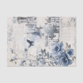 Blue Vintage Collage with Roses and Architecture Seidenpapier