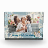 Blue Vintage Design with Quote Custom Photo Block (Vorderseite)