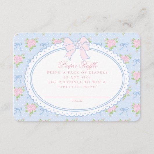Blue Vintage Floral Diaper Raffle Invite Insert (Vorderseite)
