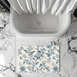 Blue Vintage Floral Pattern Badematte