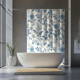 Blue Vintage Floral Pattern Duschvorhang