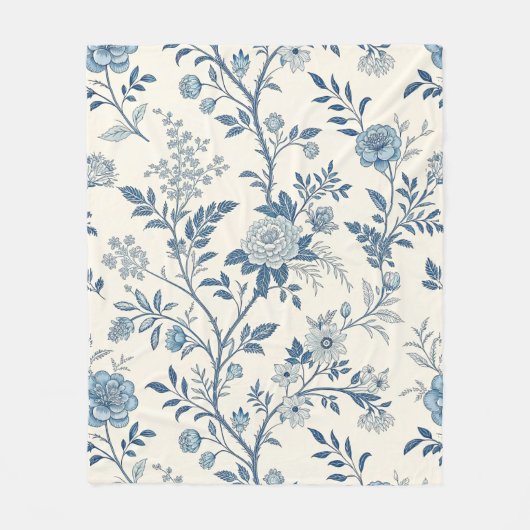 Blue Vintage Floral Pattern Fleecedecke (Vorderseite)