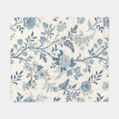 Blue Vintage Floral Pattern Fleecedecke (Vorderseite (Horizontal))