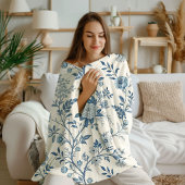 Blue Vintage Floral Pattern Fleecedecke