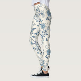 Blue Vintage Floral Pattern Leggings