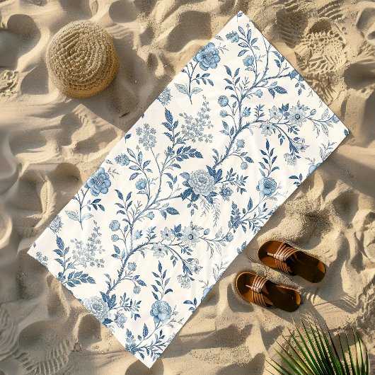 Blue Vintage Floral Pattern Strandtuch