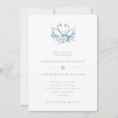 Blue Vintage Floral Swans Wedding Einladung (Vorderseite)