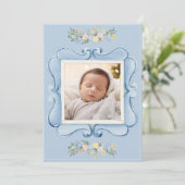Blue Vintage Frame Whimsical Baby Ankündigung (Stehend Vorderseite)