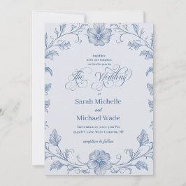 Blue Vintage French Calligraphy Wedding Invitation Einladung