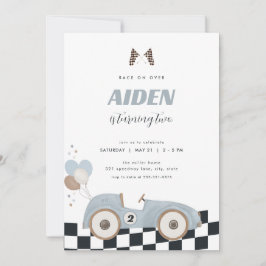 Blue Vintage Race Car Boy Birthday Invite Einladung