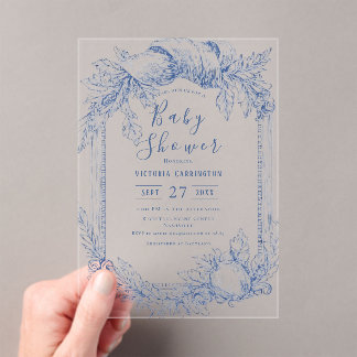 Blue Vintage Watercolor Baby Shower Acryleinladungen