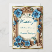 Blue Vintage Wedding Beautiful floral French Einladung (Vorderseite)